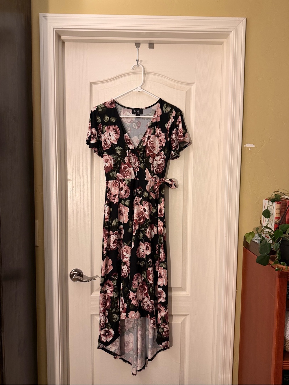 BY & BY Black Floral V-neck High Low Dress with Ties